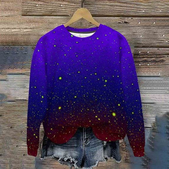 Women's Glitter Print Casual Sweatshirt, Long Sleeve Crewneck Basic Fashion Sports Pullover Loose Comfy Fall Sweatshirts