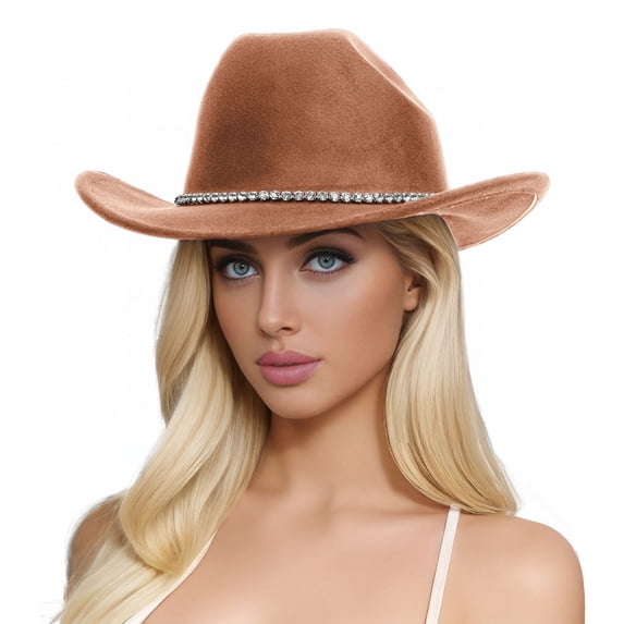 Women's Glitter Rhinestone Cowboy Hat - Sparkly Western Style, Adjustable Strap, for Concert/Festival/Casual Wear (One Size)