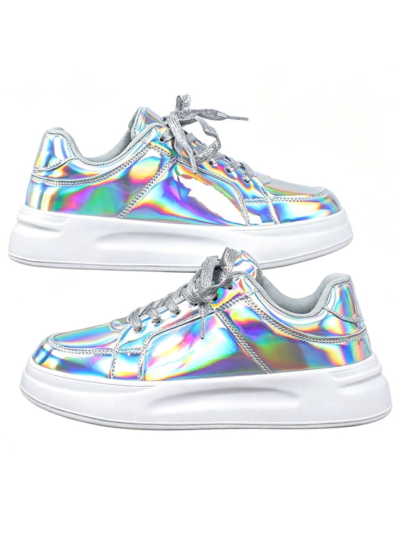 Women’s Glitter Rhinestone Sneakers, Bling Sequin Low Top Lace Up Flat Shoes, Non Slip Casual Footwear for Wedding Party Daily Wear