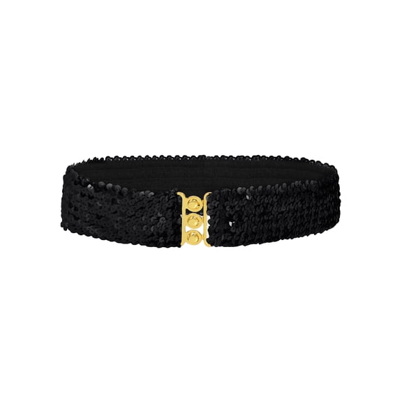 Women's Glitter Sequin Belts Stretchy Sparkly Cinch Belt Disco Party Costume Elastic Waist Accessory, Black, 25"