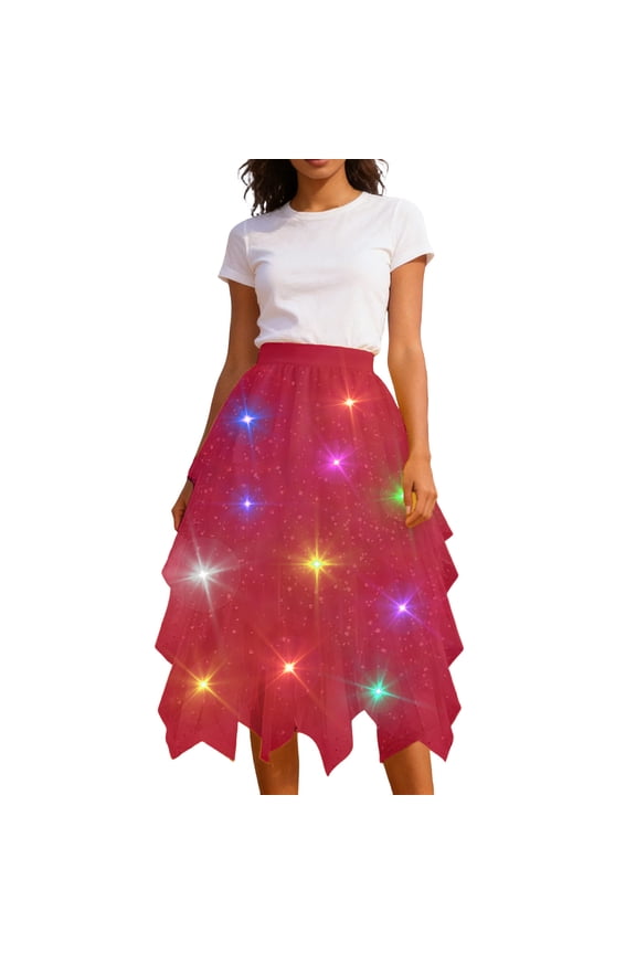 Women's Glitter Sequin High Waist Tutu Skirt - Tiered Cake Midi Skirt with Mesh & Chiffon Layers for Carnival, Party & Evening Wear, M