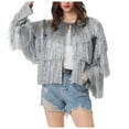 thumbnail image 1 of Women's Glitter Sequin Jacket Hiphop Long Sleeve Fringe Jacket Jacket Zip Fly Jacket Jacket Outwear, 1 of 9