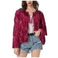 thumbnail image 1 of Women's Glitter Sequin Jacket Hiphop Long Sleeve Fringe Jacket Jacket Zip Fly Jacket Jacket Outwear, 1 of 6