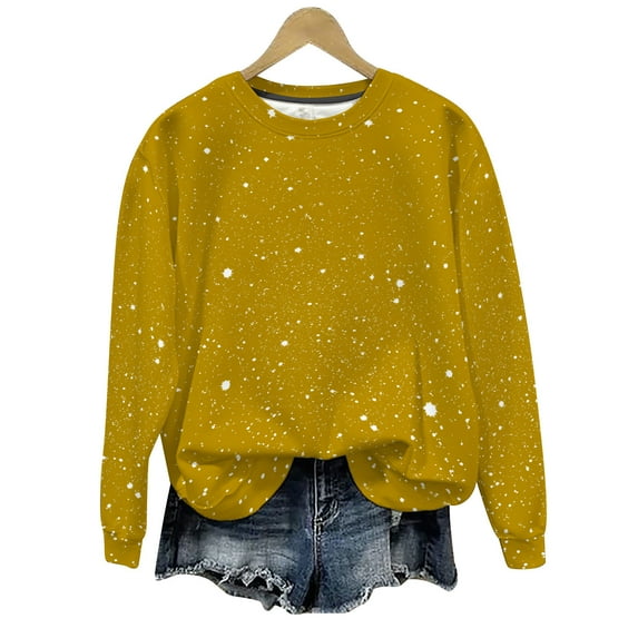 Women's Glitter Sequin Print Sweatshirts Long Sleeve Casual Fashion Pullover Tops Lightweight Loose Sports Sweatshirt