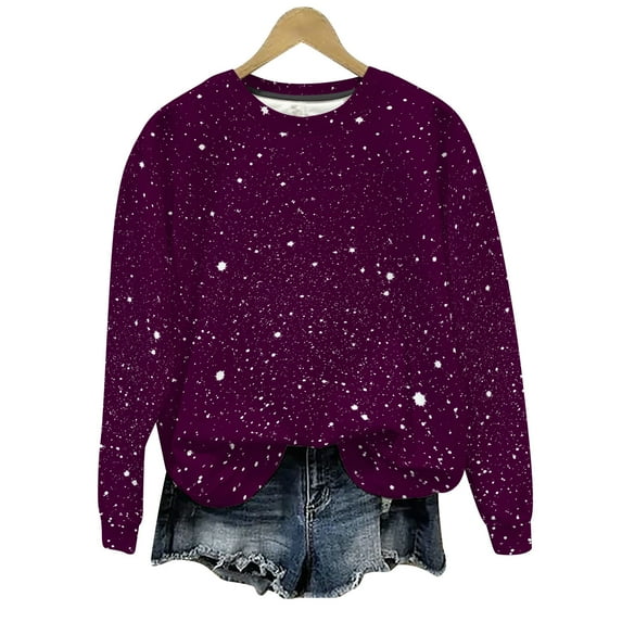 Women's Glitter Sequin Print Sweatshirts Long Sleeve Casual Fashion Pullover Tops Lightweight Loose Sports Sweatshirt