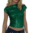 thumbnail image 1 of Women's Glitter Sequin Short Sleeve Crop Top Night Out Party Shirts, 1 of 6