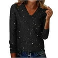 thumbnail image 1 of Women's Glitter Sequin Tops Long Sleeve V Neck Shiny Fashion Loose Fit Party Casual T-Shirts Sparkly Blouses (S, Black), 1 of 7