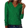 thumbnail image 1 of Women's Glitter Sequin Tops Long Sleeve V Neck Shiny Fashion Loose Fit Party Casual T-Shirts Sparkly Blouses (XL, Green), 1 of 7
