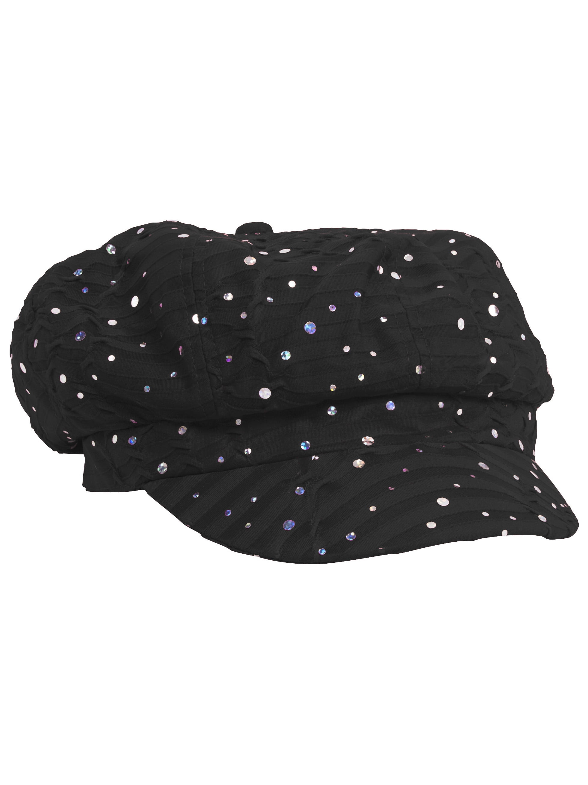 Casquette Newsboy Femme Pailletée Noire Avec Fleur - Hat - Taille Unique