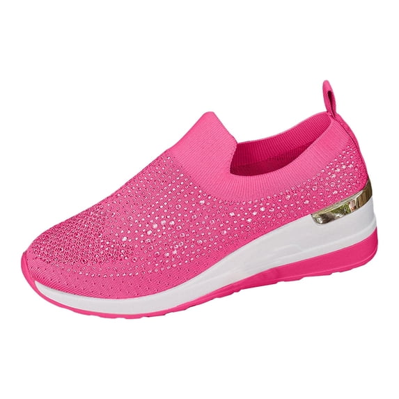 Women's Glitter Sneakers Rhinestone Bling Wedding Tennis Fall Shoes Breathable Wedge Slip on Sparkly Dressy Chunky Walking Shoes for Bride, 37