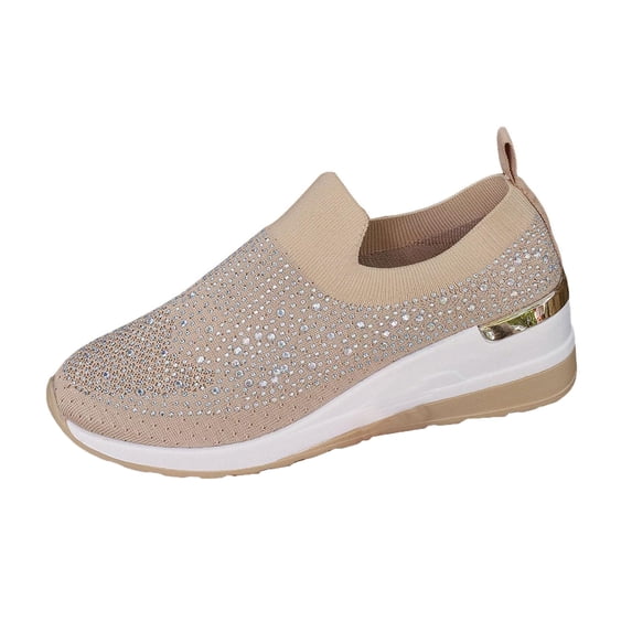 Women's Glitter Sneakers Rhinestone Bling Wedding Tennis Fall Shoes Breathable Wedge Slip on Sparkly Dressy Chunky Walking Shoes for Bride, 41