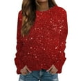 thumbnail image 1 of Women's Glitter Sparkle Long Sleeve Pullover Sweatshirt Casual Loose Fit Crew Neck Tops, 1 of 5