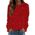 thumbnail image 1 of Women's Glitter Sparkle Long Sleeve Pullover Sweatshirt Casual Loose Fit Crew Neck Tops, 1 of 5