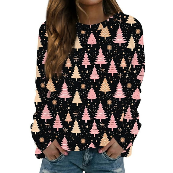 Women's Glitter Sparkle Long Sleeve Pullover Sweatshirt Casual Loose Fit Crew Neck Tops