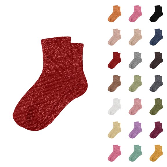 Women's Glitter Sparkle Slouch Socks 2026 Fashionable Cute Casual Comfortable Stretch Mid Calf Socks