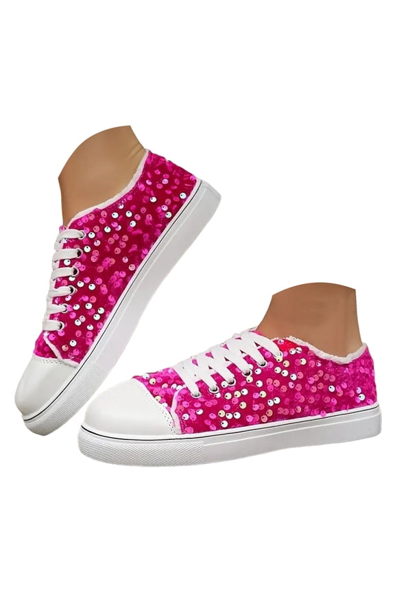 Women's Glitter Sparkly Sneakers Lace up Lightweight Comfortable Fashion Casual Walking Shoes