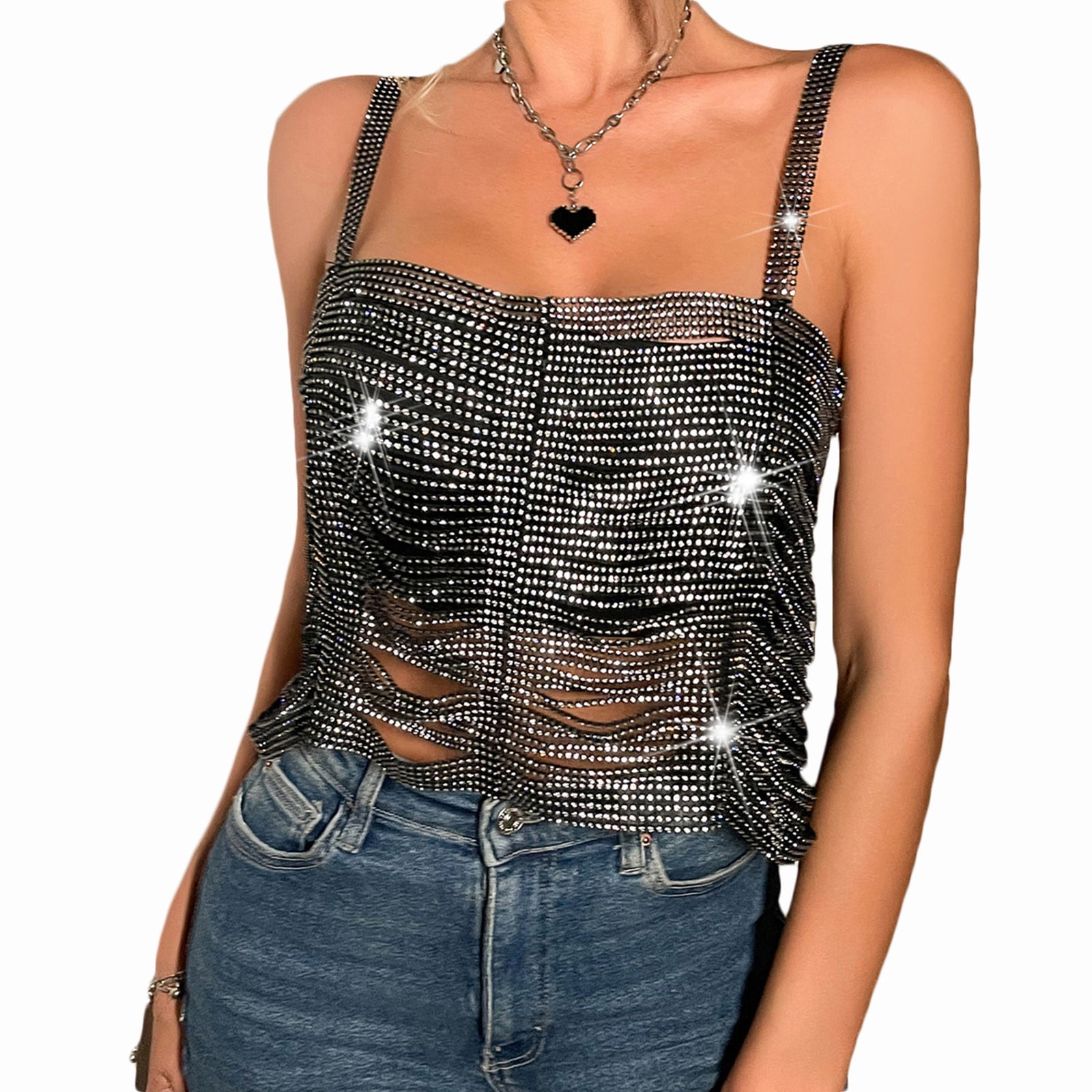 トップス S customize chain tops Rhinestone Crystal Body Chain Top (Ready to Ship) – Prima