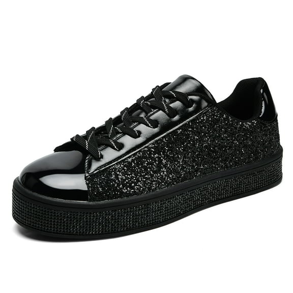 Women's Glitter Tennis Sneakers Neon Dressy Sparkly Sneakers Rhinestone Bling Wedding Bridal Shoes Shiny Sequin Shoes Black Size 6