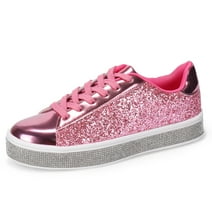 Women's Glitter Tennis Sneakers Neon Dressy Sparkly Sneakers Rhinestone Bling Wedding Bridal Shoes Shiny Sequin Shoes Pink Size 10