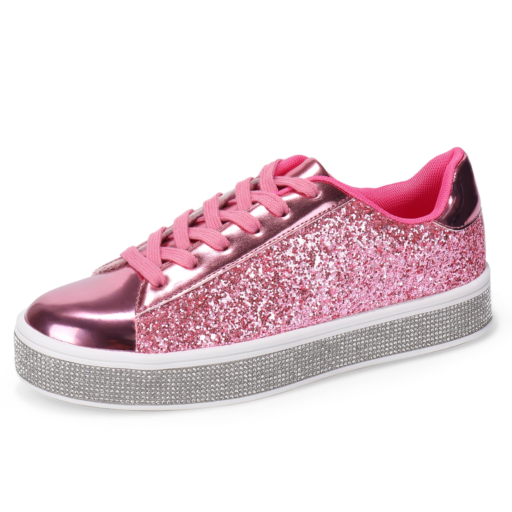 Women's Glitter Tennis Sneakers Neon Dressy Sparkly Sneakers Rhinestone ...