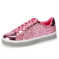 thumbnail image 1 of Women's Glitter Tennis Sneakers Neon Dressy Sparkly Sneakers Rhinestone Bling Wedding Bridal Shoes Shiny Sequin Shoes Pink Size 7, 1 of 5