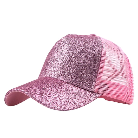 Women's Glitter Trucker Hat, Ponytail Mesh Back Baseball Cap for Casual Wear,Red,One Size