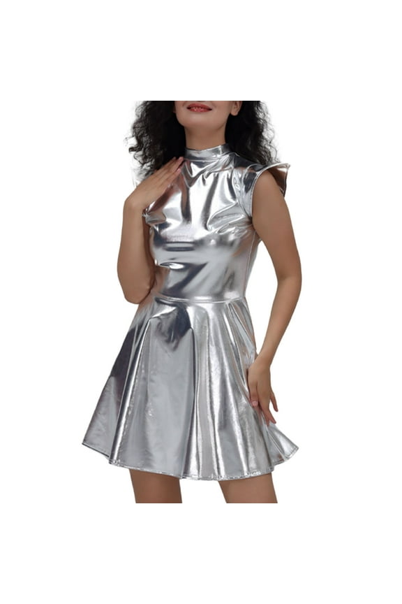 Women's Glittering Gold Sequin Party Dress with Elegant Pleated Skirt for Evening Celebrations and Night Out Events