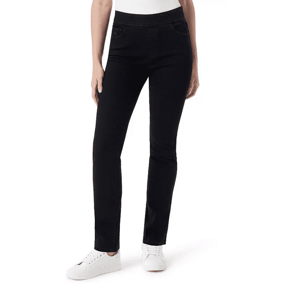Women's Gloria Vanderbilt Amanda Pull-On Straight Jeans Color: Black Rinse Size: 18 SHORT