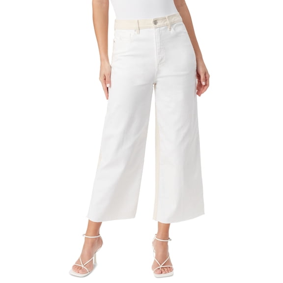 Women's Gloria Vanderbilt x Christian Siriano Rori Colorblocked Cropped Wide-Leg Jeans Natural Beige White 16