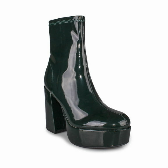 Women’s Glossy Dark Green Platform Ankle Boots