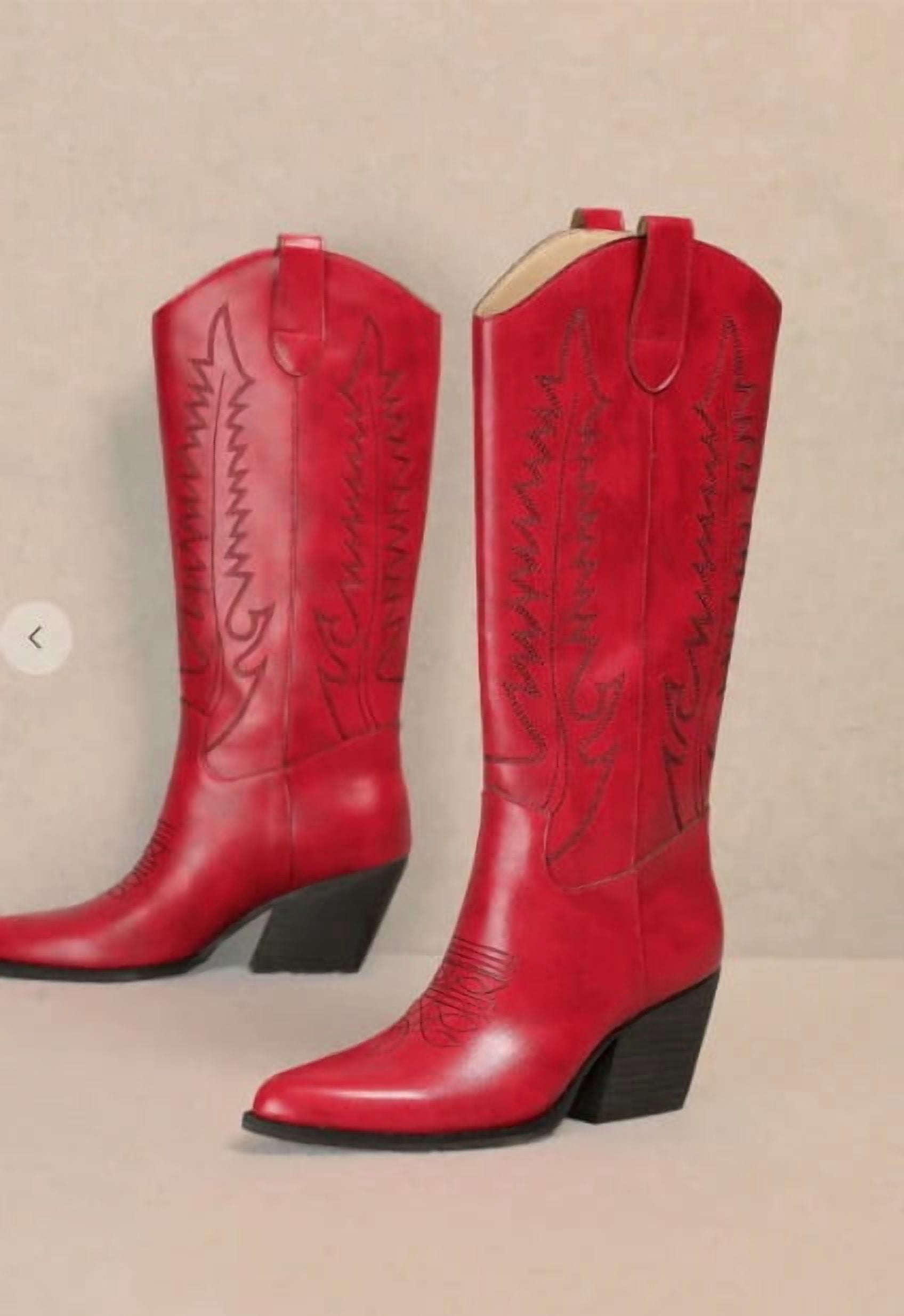 Women’s Glossy Western Embroidery Cowgirl Knee High Boots