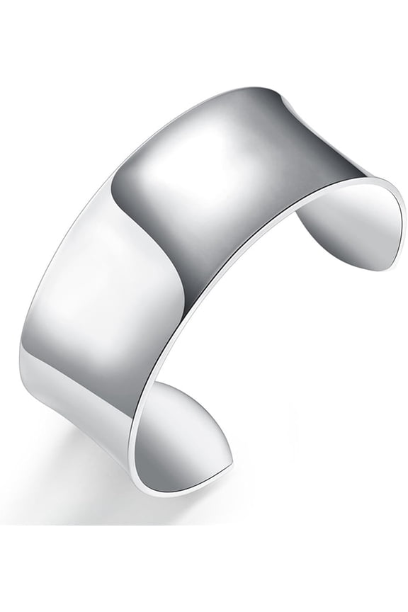 Women's Glossy Wide Open Cuff Bangle Friendship Bracelet - Silver Plating Ladies Jewellery Gifts For Sisters, Couples, Mom