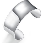 Womens Glossy Wide Open Cuff Bangle Friendship Bracelet - Silver Plating Ladies Jewellery Gifts For Sisters, Couples, Mom
