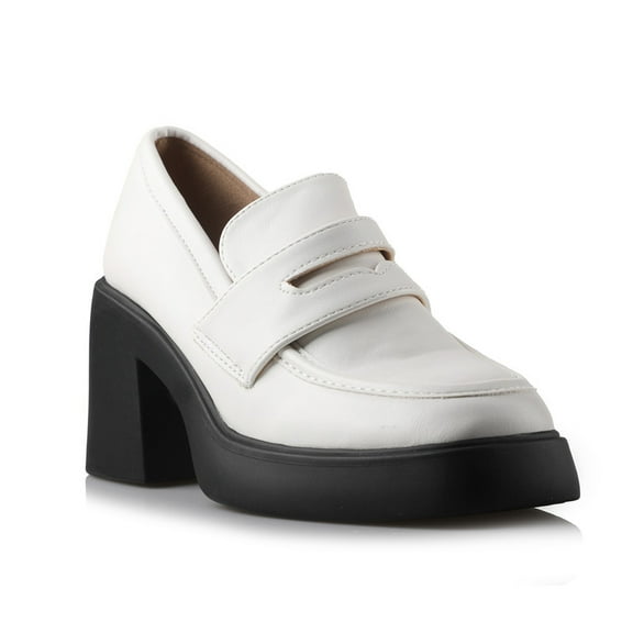 Women's Glossy and Grounded Block Heel Platform Mules