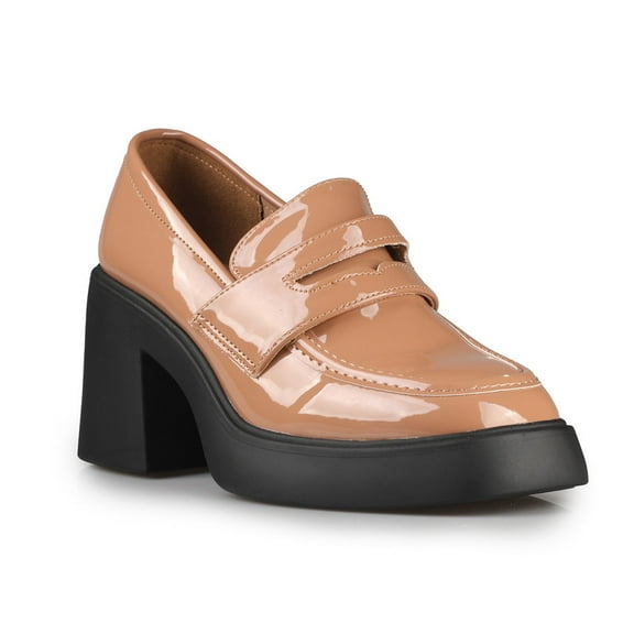 Women's Glossy and Grounded Block Heel Platform Mules