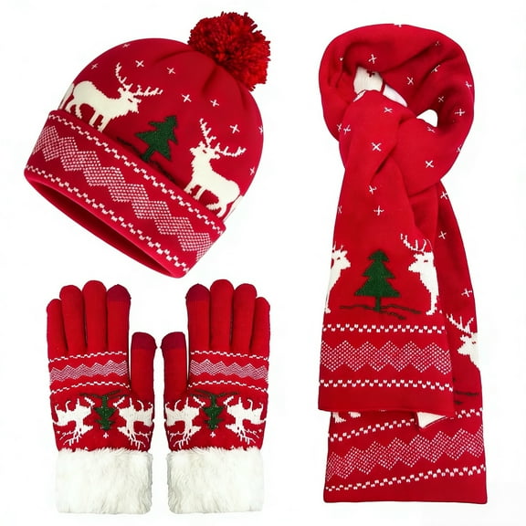 Winter Hat Scarf Gloves Warm Knit Beanie Hat Touch Screen Gloves Set Winter Gifts Neck Scarf Set Winter Xmas Gifts for Women Adult