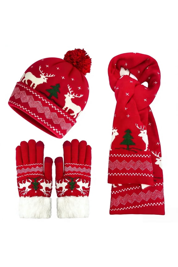 Winter Hat Scarf Gloves Warm Knit Beanie Hat Touch Screen Gloves Set Winter Gifts Neck Scarf Set Winter Xmas Gifts for Women Adult