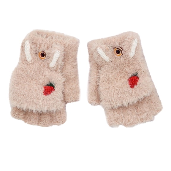 Women's Gloves Mittens Winter Carrot Gloves Plush Half Finger Flip Warm Knit Kids Gloves, Women's Accessories Gloves Mittens
