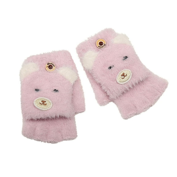 Women's Gloves Mittens Winter Cartoon Half Finger Flip Plus Velvet Gloves Warm And Thick Plush Children Gloves, Women's Accessories Gloves Mittens