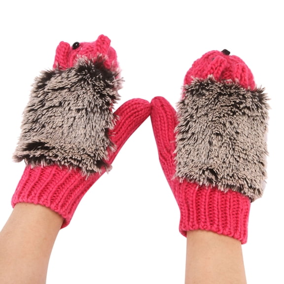 Women's Gloves Mittens Winter Fashion Warm Knitted Gloves Thickened And Velvet Head Hedgehog Gloves, Women's Accessories Gloves Mittens