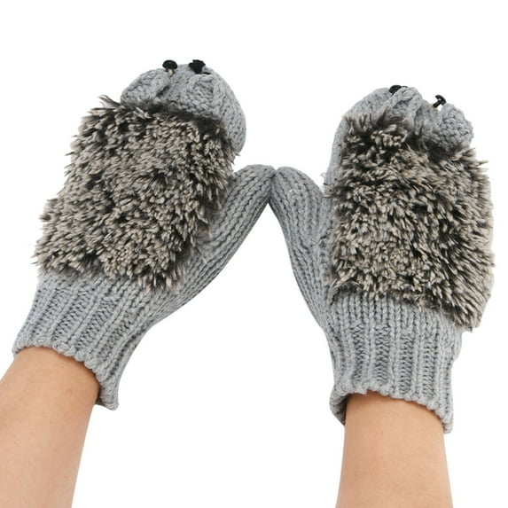 Women's Gloves Mittens Winter Fashion Warm Knitted Gloves Thickened And Velvet Head Hedgehog Gloves, Women's Accessories Gloves Mittens