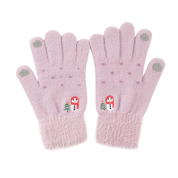 Women's Gloves Mittens Women Casual Snowman Embroidered Plush Full Finger Gloves Winter Warm Gloves, Women's Accessories Gloves Mittens
