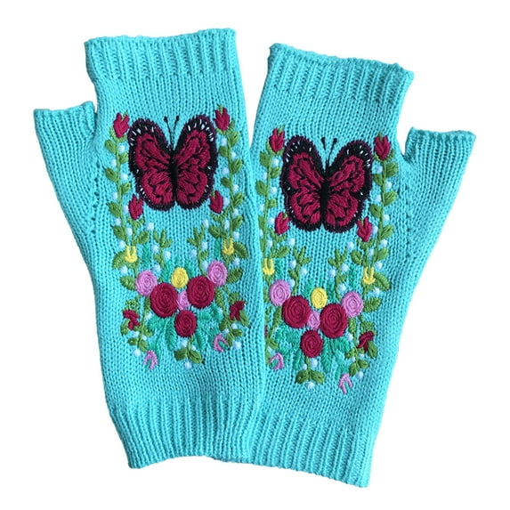 Women's Gloves Mittens Women'S Winter Hand Embroidered Gloves Winter Butterfly Flower Long Warm Hand Knitted Gloves, Women's Accessories Gloves Mittens