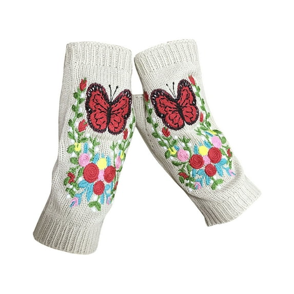 Women's Gloves Mittens Women'S Winter Hand Embroidered Gloves Winter Butterfly Flower Long Warm Hand Knitted Gloves, Women's Accessories Gloves Mittens