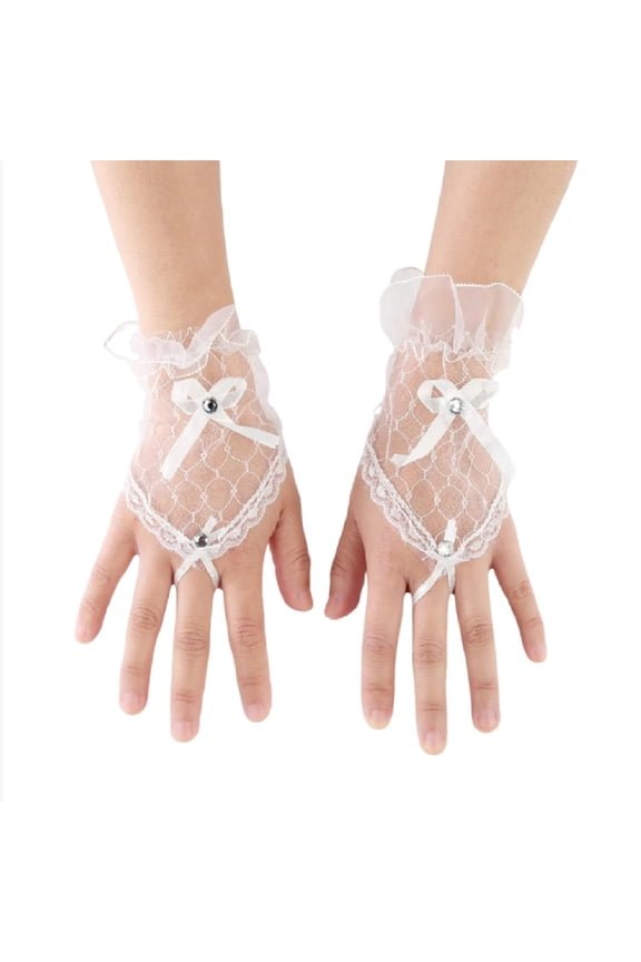 Women's Gloves Thin Lace Fingerless Bowknot Elegant Wedding Sheer Gloves for Women White One Size