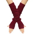 thumbnail image 1 of Women's Gloves Wrist Arm Warmer Protector Solid Knitted Long Fingerless Gloves,Wine,One Size, 1 of 4