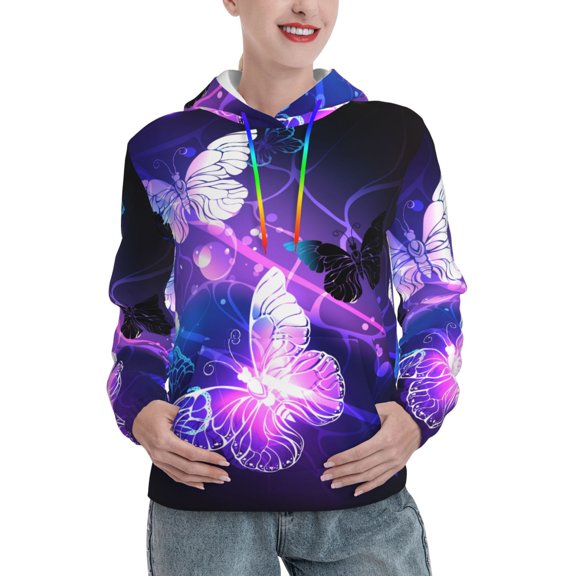 Women's Glowing Butterflies 3D Printed Hooded Sweatshirt Long Sleeve Pullover Hoodies With Pocket Medium