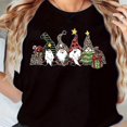 thumbnail image 1 of Women's Gnome Christmas Graphic Cotton T Shirt Short Sleeve Comfortable Round Neck Top Black S-5XL, 1 of 5