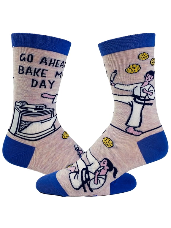 Women's Go Ahead Bake My Day Socks Funny Karate Baking Cookies Kitchen Novelty Footwear