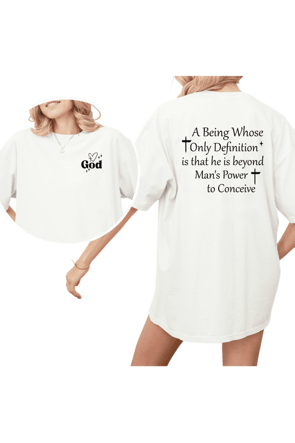 Women's "God The Beyond Conceive" Spiritual Graphic Cotton T-Shirt Comfortable Short Sleeve Round Neck Top White S-5XL